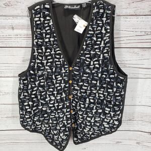 Shelly & Arnold Black Blue Weave 100%Cotton Vest Size 2X
